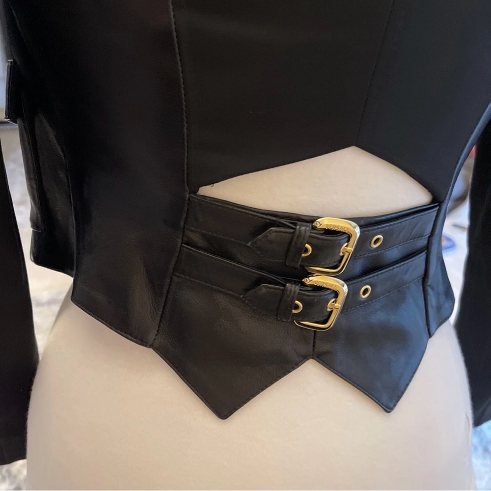 GIANNI VERSACE Leather Top Vest Jacket SZ40 Italy 6 USA Bolero 90s woman’s black - Picture 4 of 16